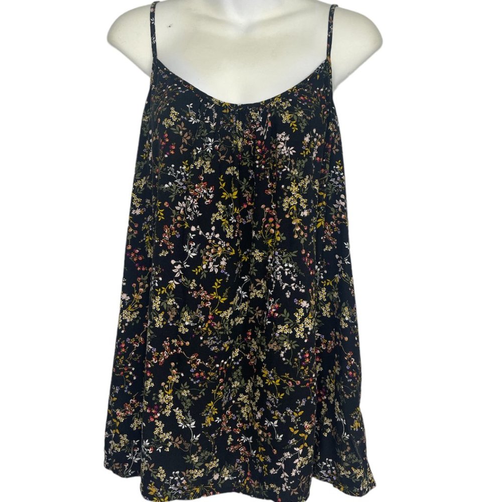 Floral Spaghetti Strap Tank Top - Black
